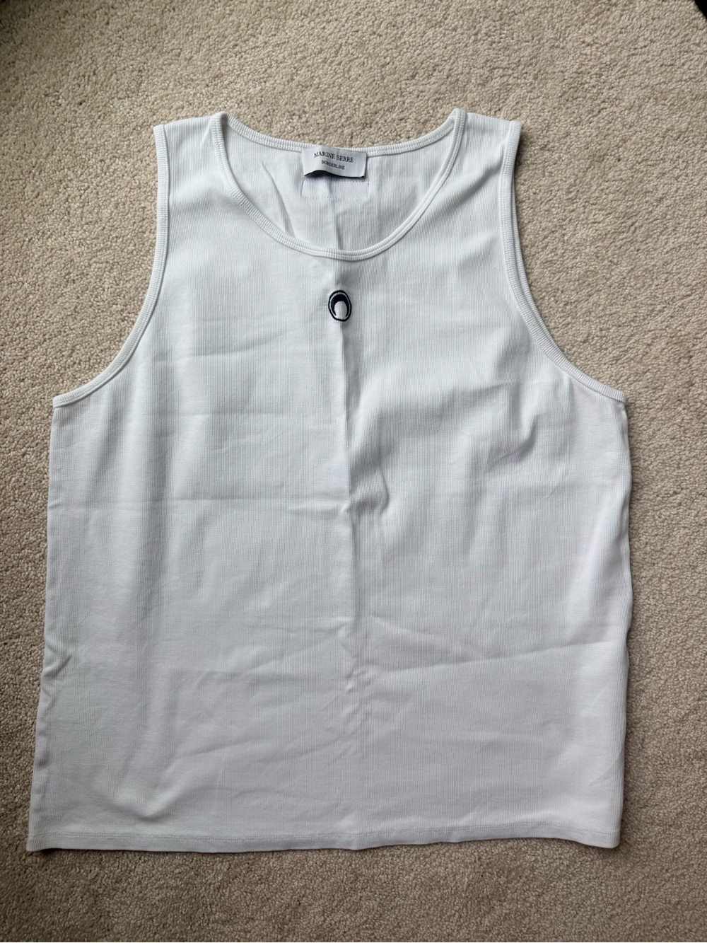 Marine Serre White Sleeveless Logo ribbed Tank